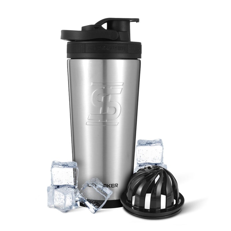 Ice Shaker Insulated Stainless Steel Shaker Bottle | 26oz, Stainles Steel| Cold for 30+ Hours |Insulated Cup with Twist-on Agitator |Odor-Free Bottle for Protein Shakes, Water, Smoothies, Cocktails - Image 1