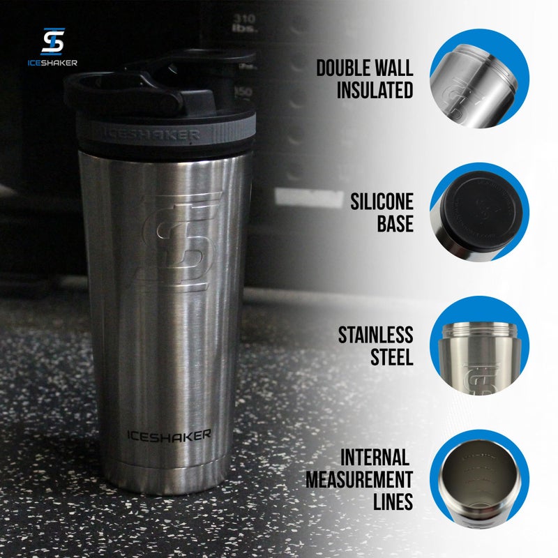 Ice Shaker Insulated Stainless Steel Shaker Bottle | 26oz, Stainles Steel| Cold for 30+ Hours |Insulated Cup with Twist-on Agitator |Odor-Free Bottle for Protein Shakes, Water, Smoothies, Cocktails - Image 2