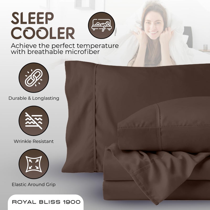 Royal Bliss 1900 Royal Bliss 1900 Top Split Flex Head King Size Sheet Set - Egyptian Quality Ultra-Soft Bed Sheets - Double Brushed - Deep Pockets- Easy Fit - 4 Piece Set- Fade Resistant (Chocolate)  - Image 3