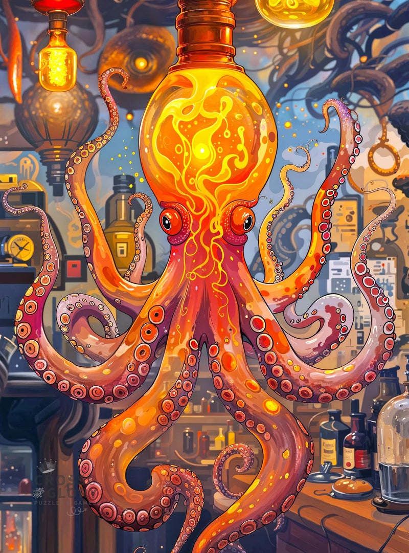 Cross & Glory 1000 Piece Jigsaw Puzzle for Adults | Octopus Alchemy: The Lava Experiment | Marine Ocean Artwork Puzzle | Challenging Brain Teaser | Satin Finish | 20x27 Inches - Image 1