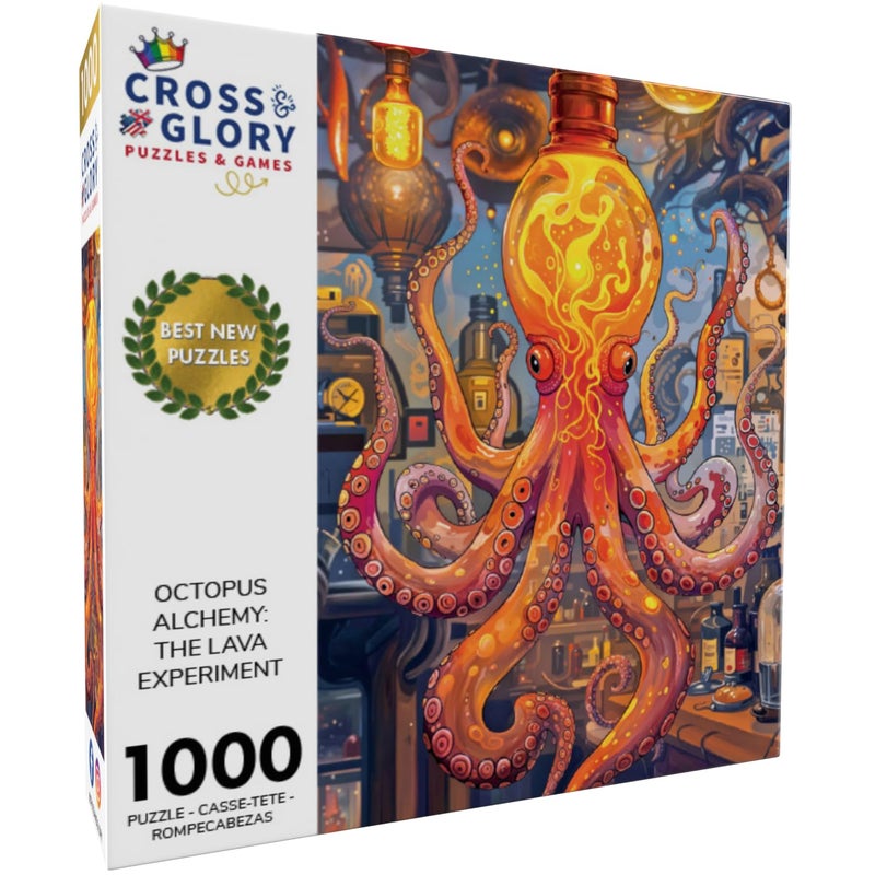 Cross & Glory 1000 Piece Jigsaw Puzzle for Adults | Octopus Alchemy: The Lava Experiment | Marine Ocean Artwork Puzzle | Challenging Brain Teaser | Satin Finish | 20x27 Inches - Image 2