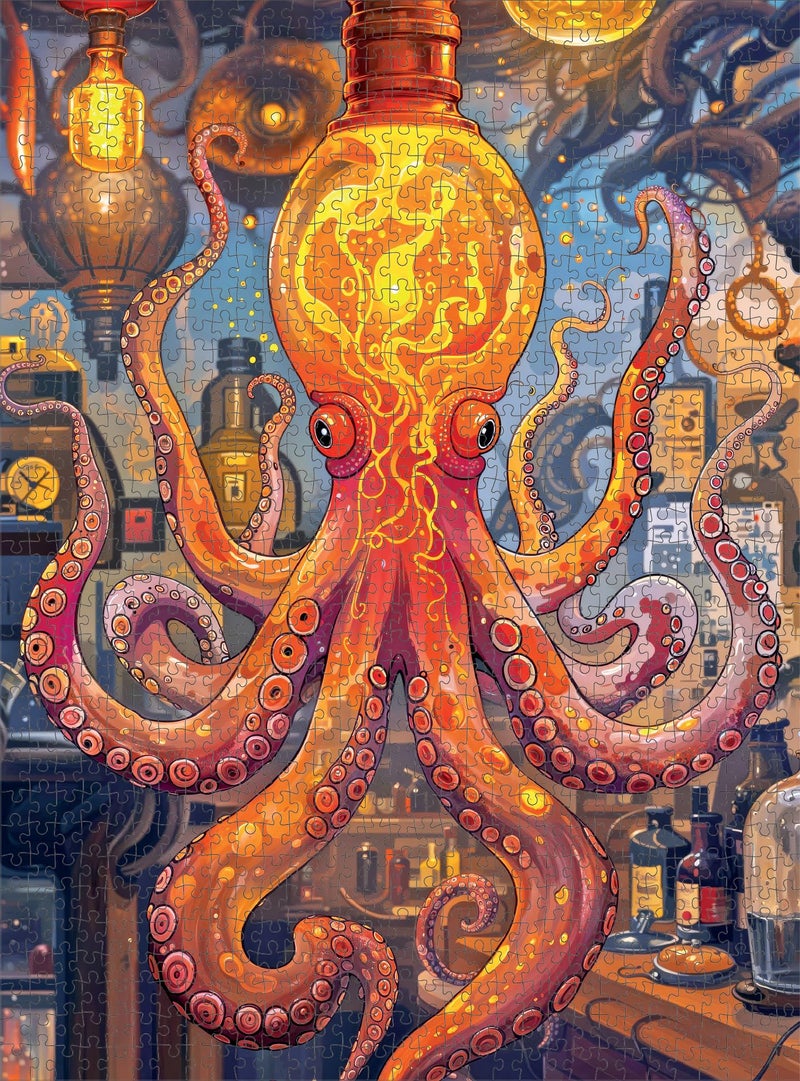 Cross & Glory 1000 Piece Jigsaw Puzzle for Adults | Octopus Alchemy: The Lava Experiment | Marine Ocean Artwork Puzzle | Challenging Brain Teaser | Satin Finish | 20x27 Inches - Image 5