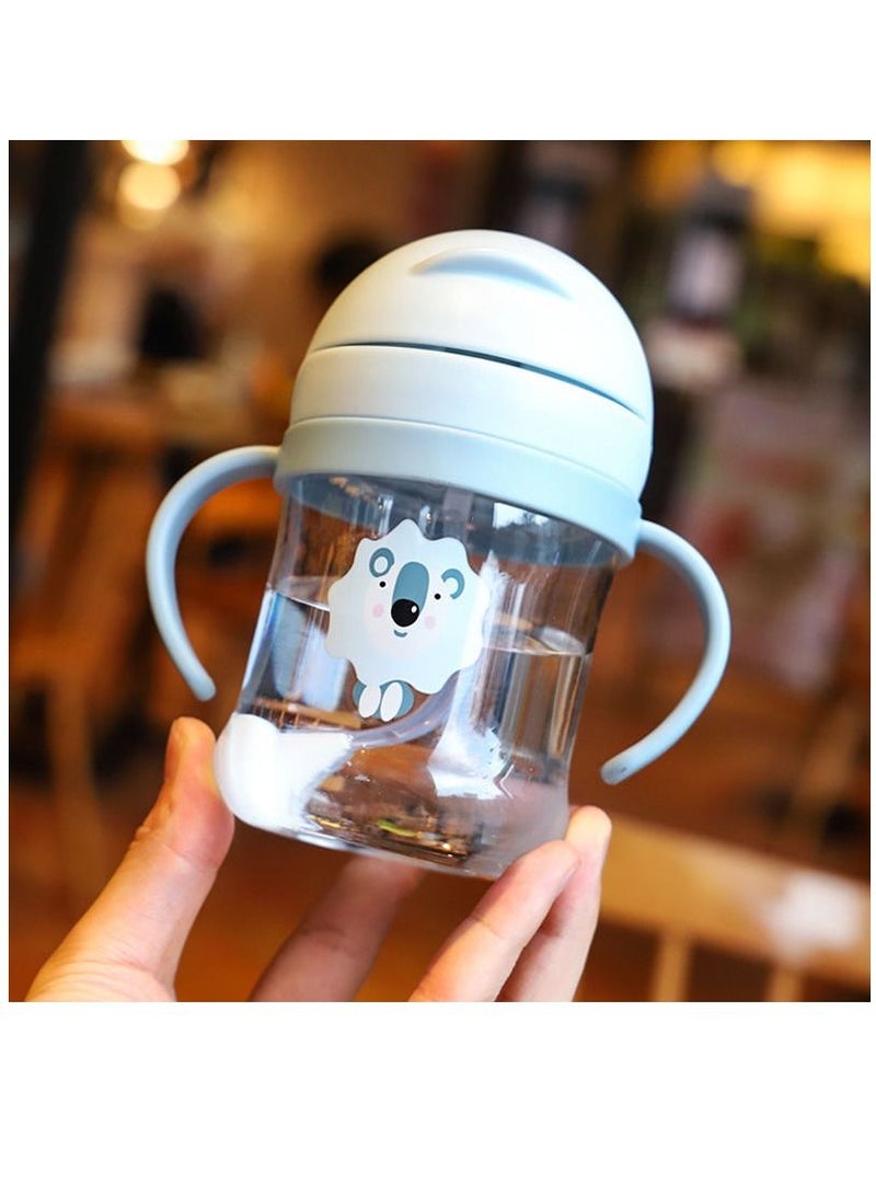 Cup for Baby more than 6 months, Spill-Proof Sippy Cup, Straw for Kids Water Bottle with Soft Silicon Spout Cup 300ml with Handle Blue Lion - Image 1