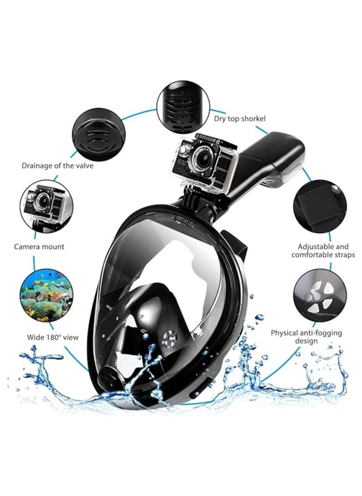 SportQ - SportQ 180 Degree Full Face Snorkeling Mask with Detachable Camera Holder, Anti-fouling, Adjustable Head Straps, Professional Snorkeling Set for Adults and Youth Black s/m - Image 1