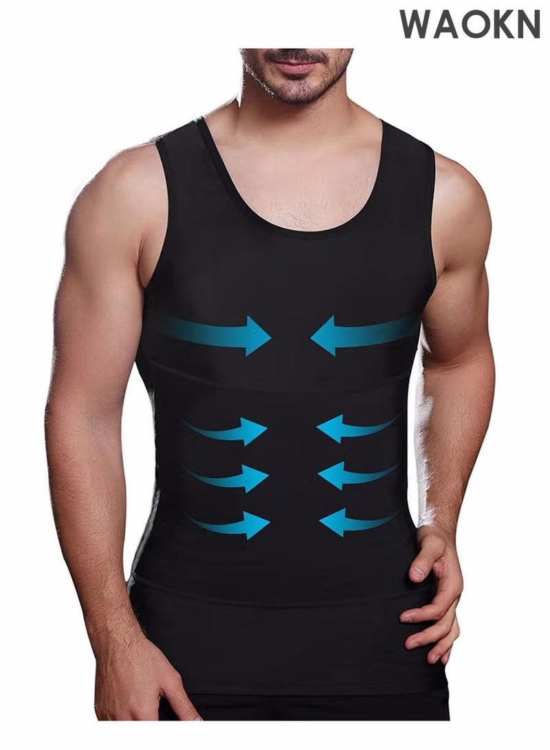 WAOKN Mens Slimming Body Shaper Vest, Gynecomastia Compression Shirts, Tummy Control Undershirts - Change in Seconds Chest Compression Vest Men Body Shaper Sleeveless Posture Corrector Slimming Waist Control Tummy Trimmer Tops Compression Shirt for Men Slimming Undershirt Body - Image 1
