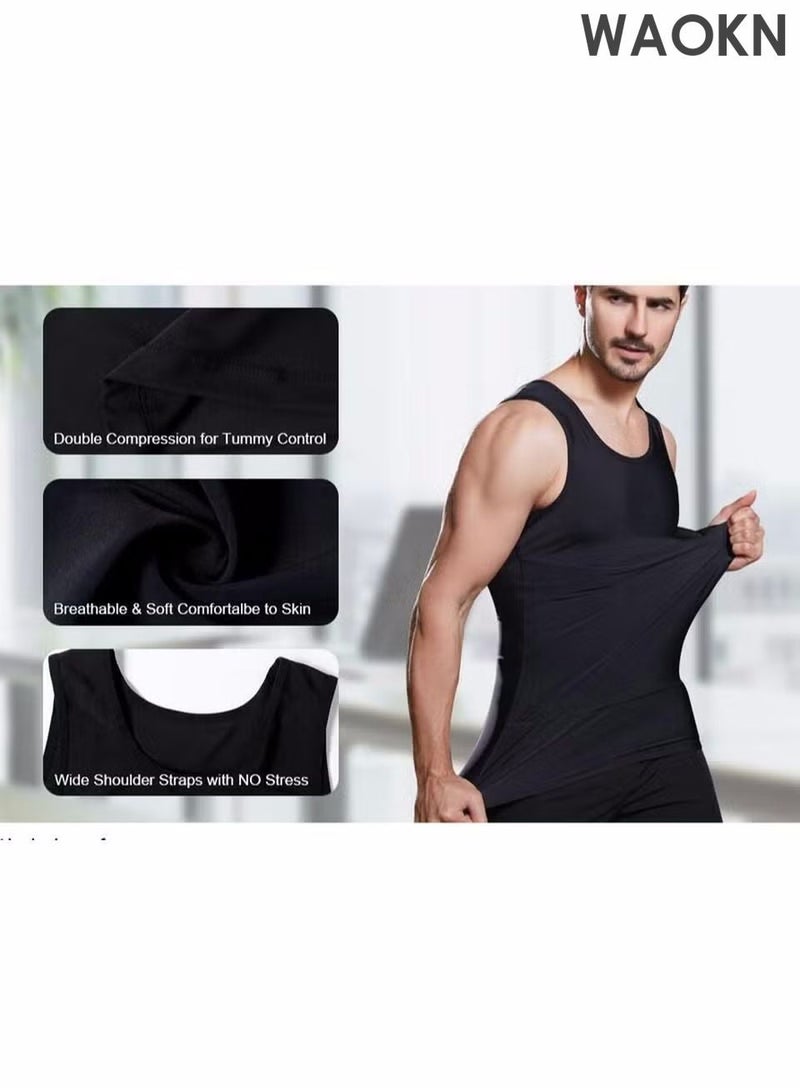 WAOKN Mens Slimming Body Shaper Vest, Gynecomastia Compression Shirts, Tummy Control Undershirts - Change in Seconds Chest Compression Vest Men Body Shaper Sleeveless Posture Corrector Slimming Waist Control Tummy Trimmer Tops Compression Shirt for Men Slimming Undershirt Body - Image 4