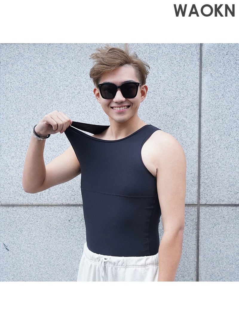 WAOKN Mens Slimming Body Shaper Vest, Gynecomastia Compression Shirts, Tummy Control Undershirts - Change in Seconds Chest Compression Vest Men Body Shaper Sleeveless Posture Corrector Slimming Waist Control Tummy Trimmer Tops Compression Shirt for Men Slimming Undershirt Body - Image 5