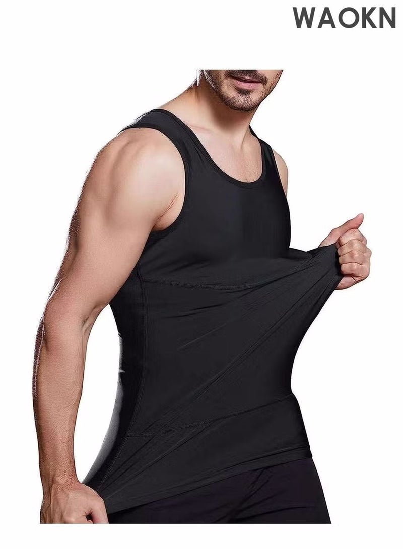 WAOKN Mens Slimming Body Shaper Vest, Gynecomastia Compression Shirts, Tummy Control Undershirts - Change in Seconds Chest Compression Vest Men Body Shaper Sleeveless Posture Corrector Slimming Waist Control Tummy Trimmer Tops Compression Shirt for Men Slimming Undershirt Body - Image 3