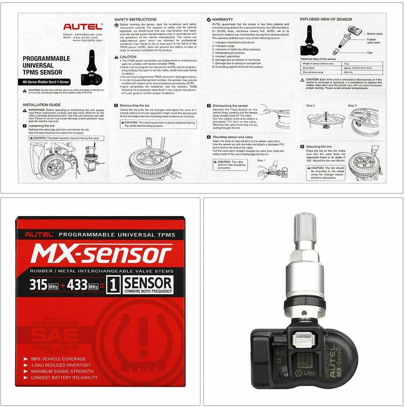 Autel MX Sensor 4 PCS Metal Stem TPMS Sensor 315/433MHz Universal Tire Sensor Programmed by TPMS Tool TS508WF TS401 TS408 TS508 TS608 MX808TS MS906TS MK808TS ITS600 ITS600Pro MS906Pro-TS - Image 4