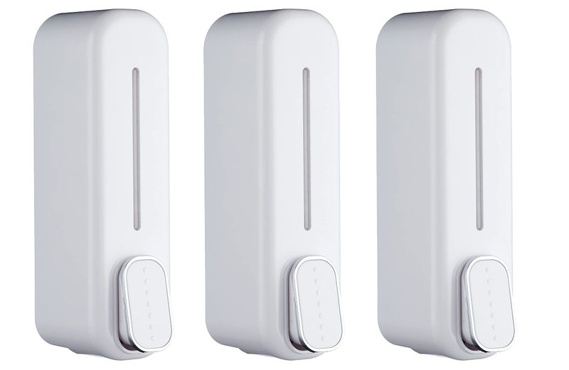 Bath Guru Multi Purpose ABS Wall Mounted Plastic Liquid Soap Dispenser/Shampoo Sanitizer Conditioner Lotion Gel Dispenser for Bathroom Kitchen 350 Ml (3, Slim White) - Image 1