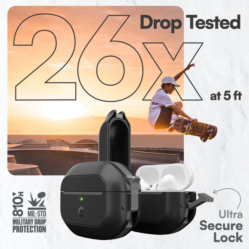 Keybudz for AirPods Pro 2 Case with Lock - Fully Waterproof AirPods Pro 2nd Generation Case Cover - Keychain, Rugged Tough Protection, Hard Shell and Carabiner for USB-C/Lightning (Carbon Black) - Image 4