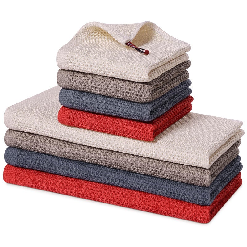 Homaxy 100 Cotton Kitchen Towels and Dishcloths Set 12 x 12 Inches and 13 x 28 Inches Set of 8 Bulk Kitchen Towels Set Ultra Soft Absorbent Dish Cloths for Washing Dishes Mixed Color