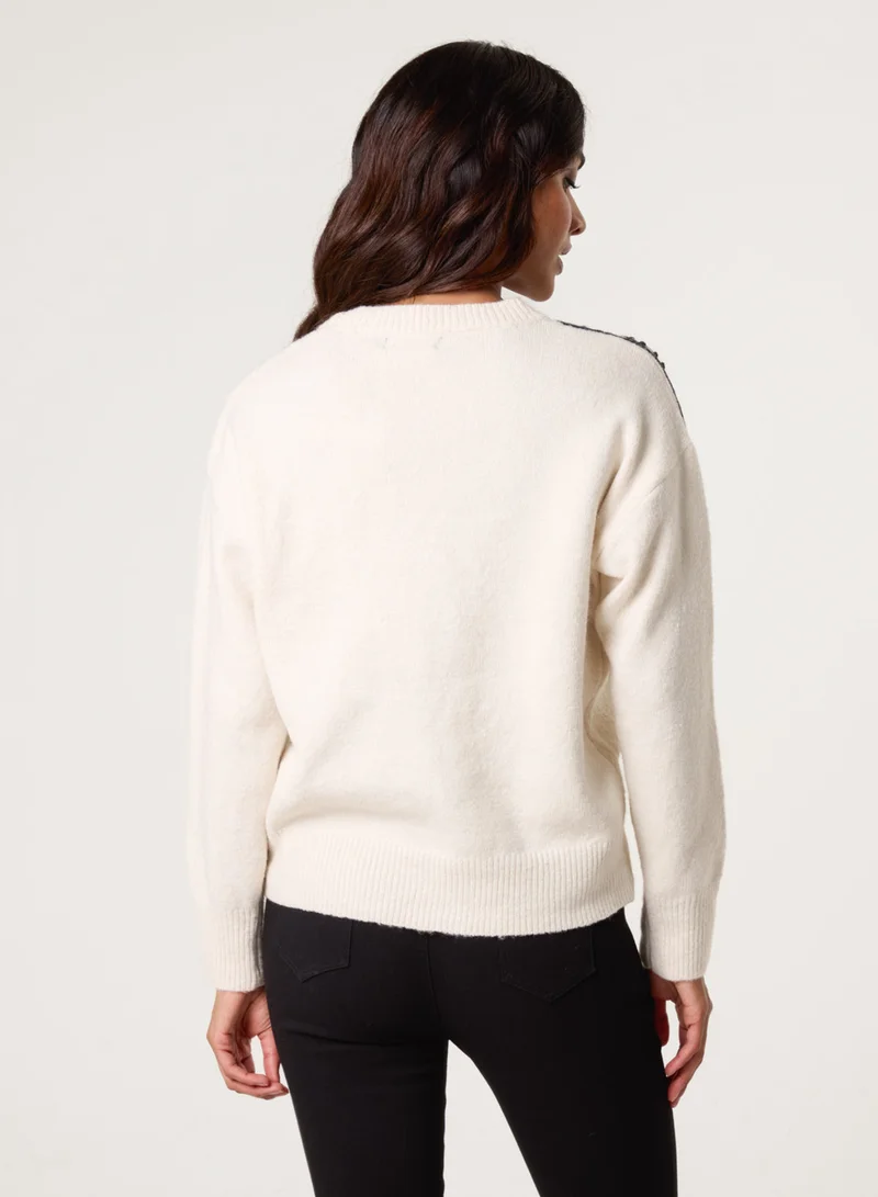 Blue Vanilla Embroidery Shoulder Detailing Jumper