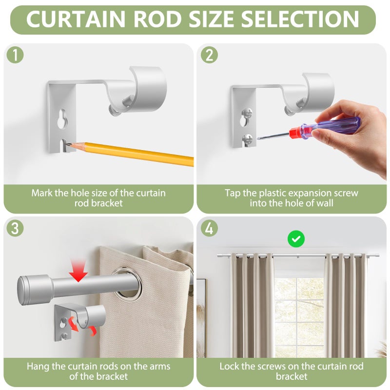Edidonson 5/8â€ Diameter Curtain Rods 30-90 Inch, for 30-84 Inch Windows, Adjustable Splicing Silver Curtain Rods for Windows with Brackets, Window Rod Long Small Curtains Rod - Image 4