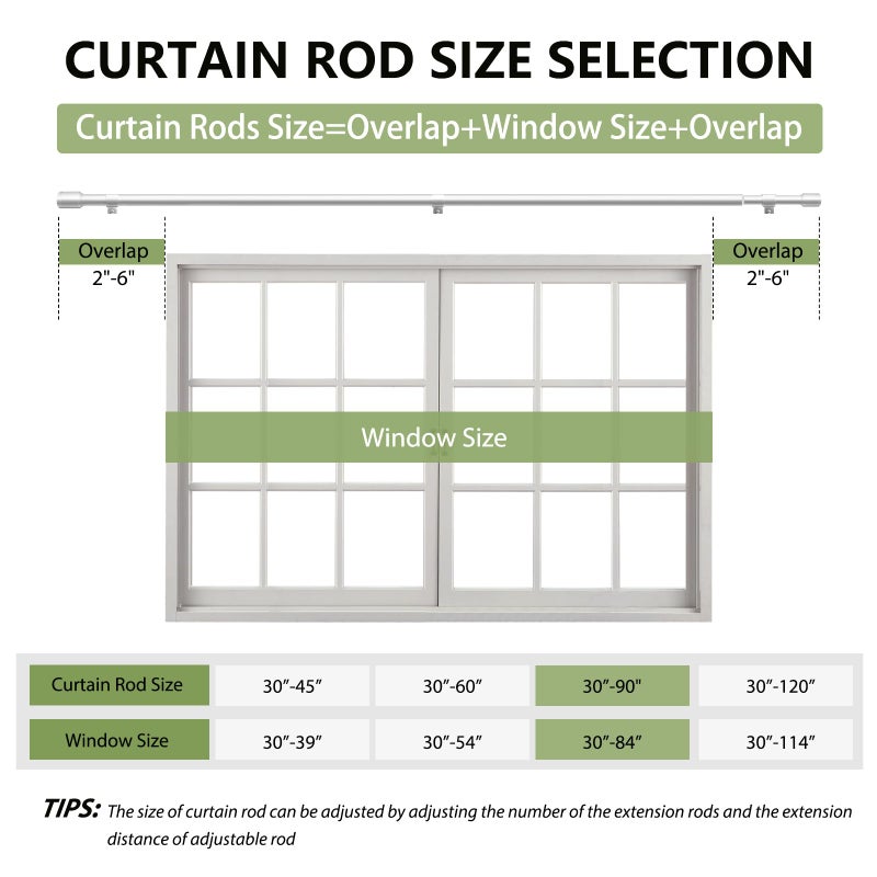 Edidonson 5/8â€ Diameter Curtain Rods 30-90 Inch, for 30-84 Inch Windows, Adjustable Splicing Silver Curtain Rods for Windows with Brackets, Window Rod Long Small Curtains Rod - Image 2