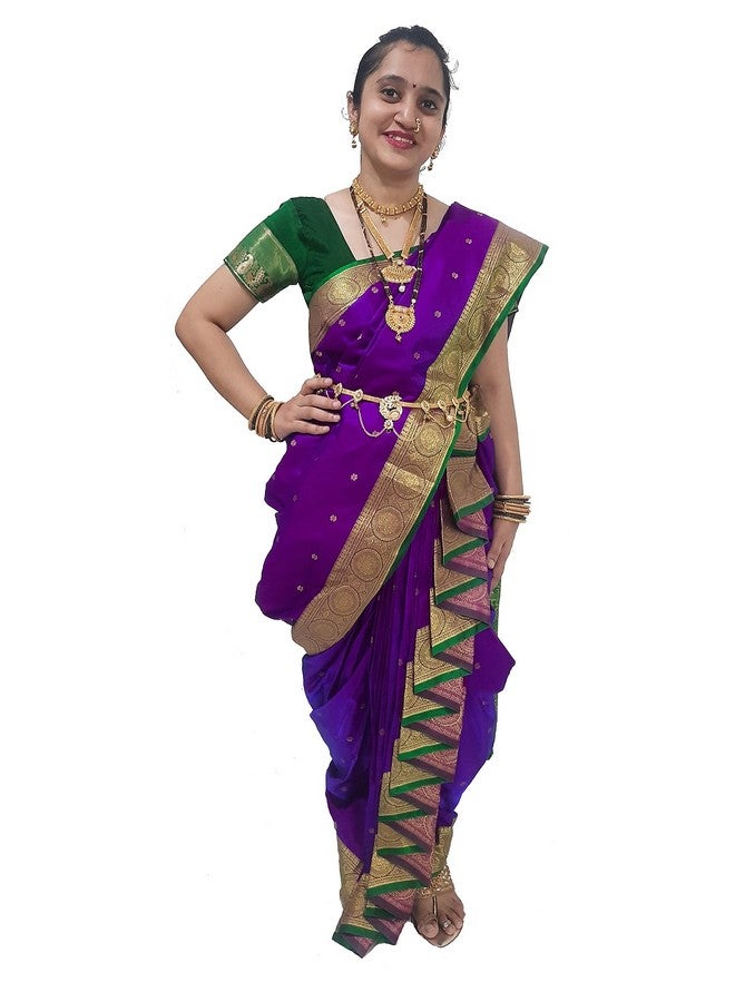 LUSTER ساري شاهي ماستاني ناواري من الحرير الصناعي للنساء مزود ببلوزة جاهز للارتداء (ساري كاستا، لوغادي) ملابس تقليدية (مقاس حر مجاني حتى الخصر 32 إلى 40 إنش، ارتفاع 38 إلى 42 إنش، مقعد/ورك 40 إلى 48 إنش) - Image 2