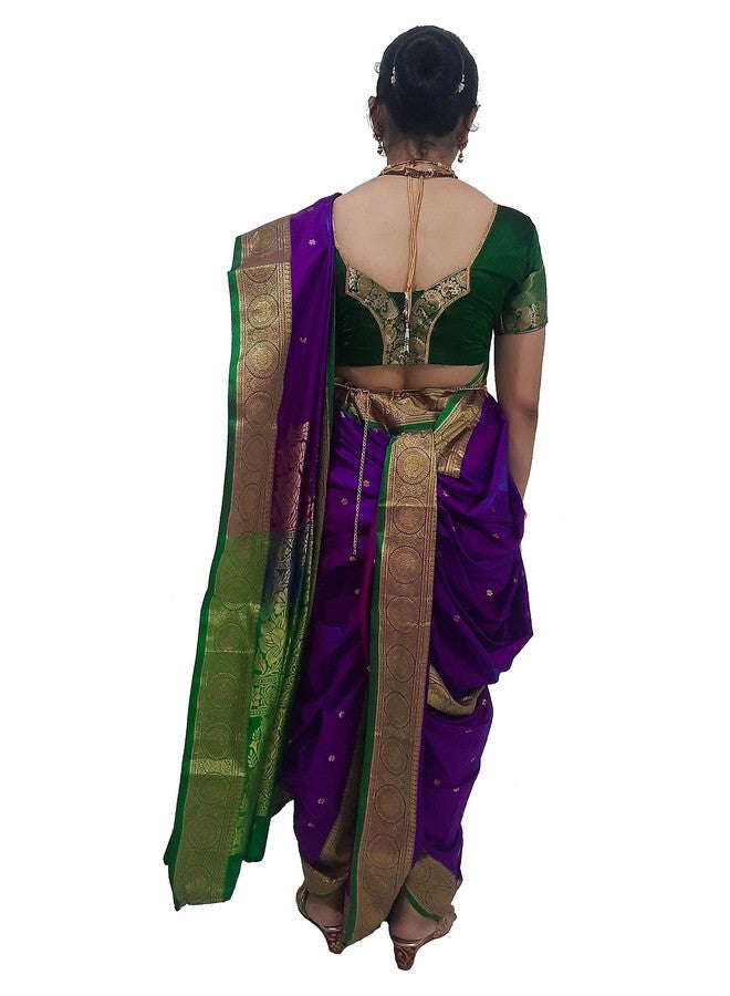 LUSTER ساري شاهي ماستاني ناواري من الحرير الصناعي للنساء مزود ببلوزة جاهز للارتداء (ساري كاستا، لوغادي) ملابس تقليدية (مقاس حر مجاني حتى الخصر 32 إلى 40 إنش، ارتفاع 38 إلى 42 إنش، مقعد/ورك 40 إلى 48 إنش) - Image 5