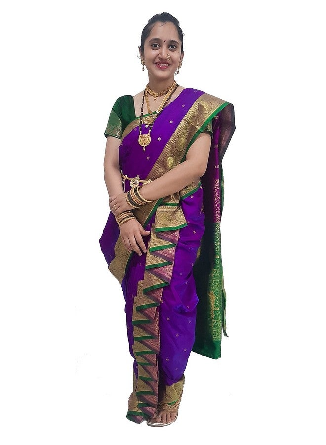 LUSTER ساري شاهي ماستاني ناواري من الحرير الصناعي للنساء مزود ببلوزة جاهز للارتداء (ساري كاستا، لوغادي) ملابس تقليدية (مقاس حر مجاني حتى الخصر 32 إلى 40 إنش، ارتفاع 38 إلى 42 إنش، مقعد/ورك 40 إلى 48 إنش) - Image 1