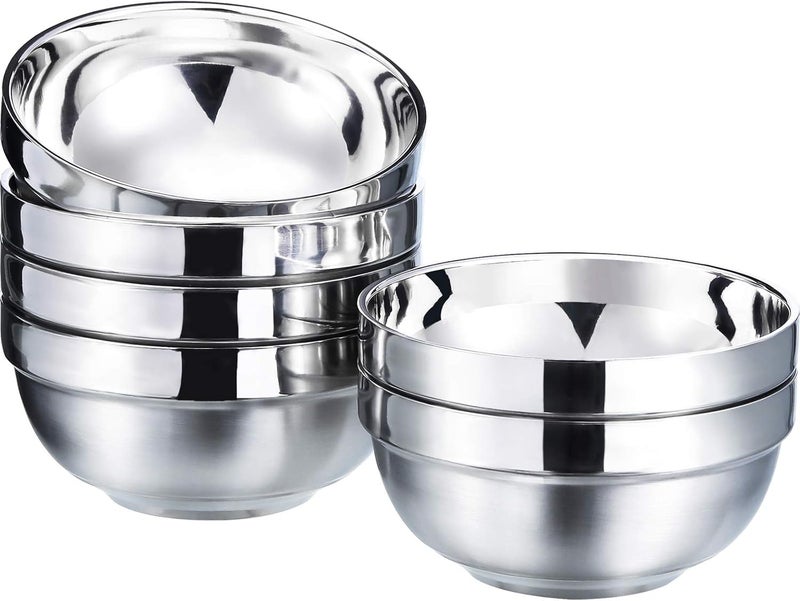 Satinior SATINIOR 6 Pack Stainless Steel Bowls for Kids and Adults Stainless Steel Cereal Bowls Doublewalled Insulated Bowl Metal Snack Bowl18 oz - Image 1