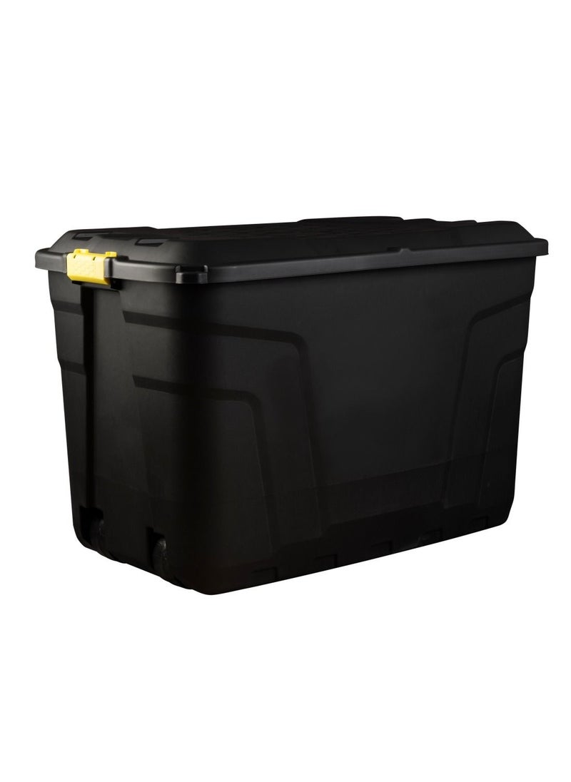 Strata Strata, Made in UK, Heavy Duty Outdoor Storage Box with Lid and Wheels, Storage Trunk 110 Litres, 77L x 42W x 50.5H cm - Black-STR-XW420-BLK/YEL-EX  - Image 1