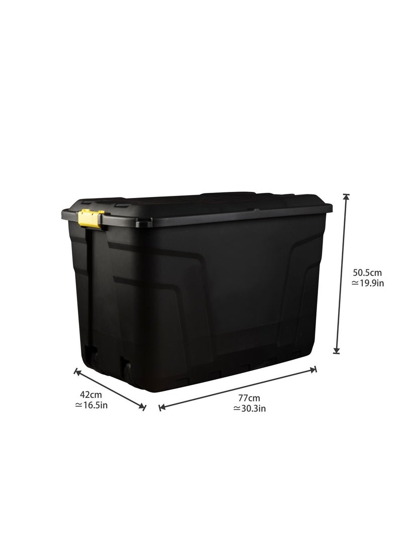 Strata Strata, Made in UK, Heavy Duty Outdoor Storage Box with Lid and Wheels, Storage Trunk 110 Litres, 77L x 42W x 50.5H cm - Black-STR-XW420-BLK/YEL-EX  - Image 3
