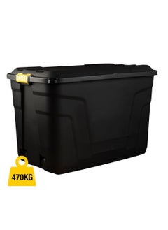 Strata Strata, Made in UK, Heavy Duty Outdoor Storage Box with Lid and Wheels, Storage Trunk 110 Litres, 77L x 42W x 50.5H cm - Black-STR-XW420-BLK/YEL-EX  - Image 2