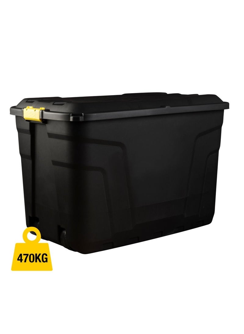 Strata Strata, Made in UK, Heavy Duty Outdoor Storage Box with Lid and Wheels, Storage Trunk 110 Litres, 77L x 42W x 50.5H cm - Black-STR-XW420-BLK/YEL-EX  - Image 2
