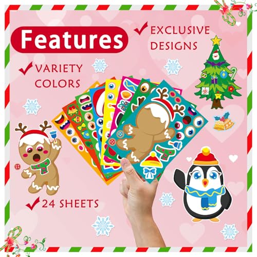 DUJAA 24 Sheets Christmas Stickers Stocking Stuffers for Kids Make Your Own Sticker Make a Face Stickers Xmas Gift Sticker Christmas Party Games - Image 5