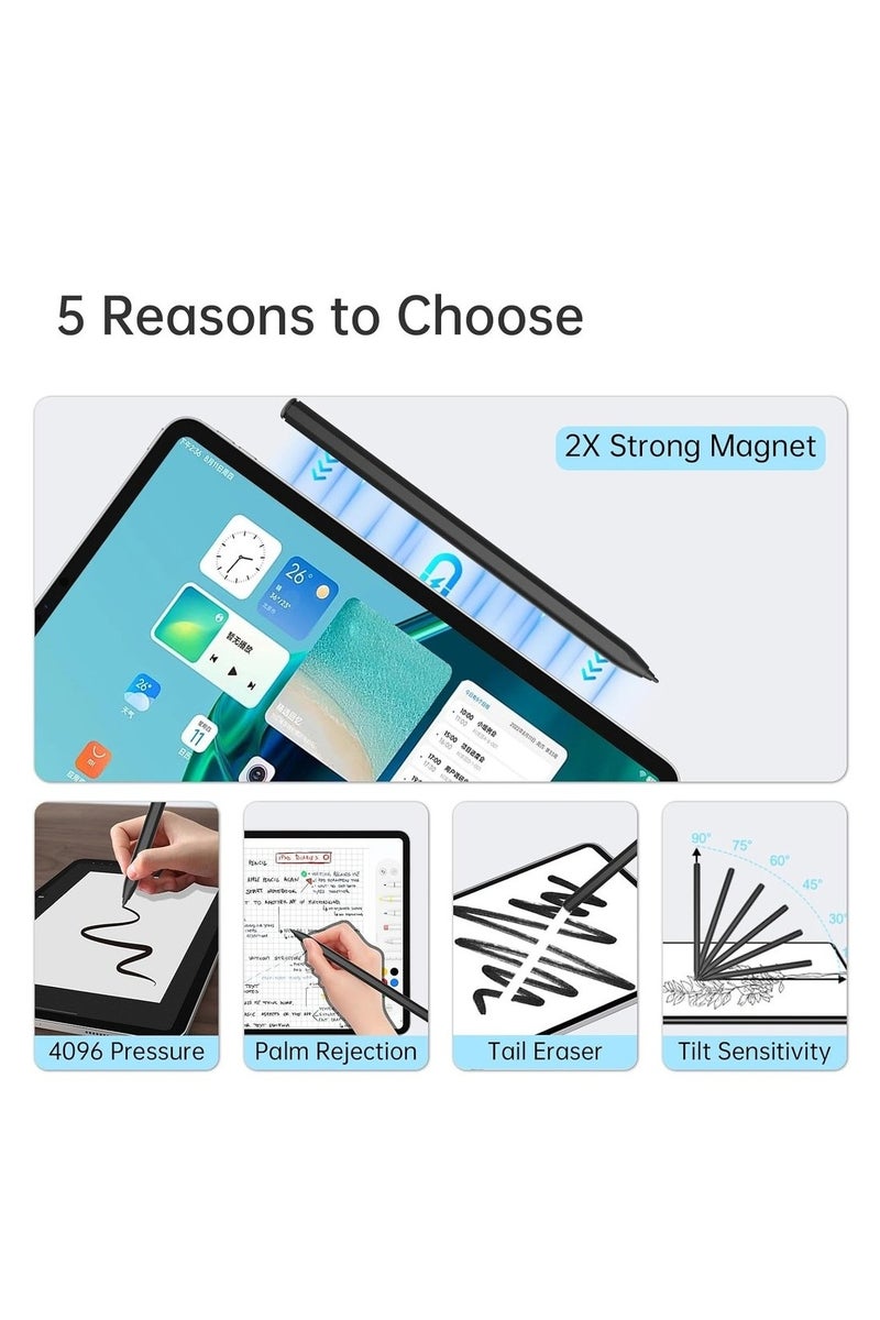 Stylus Pen For Remarkable 2 Sam-sung - 4096 Pressure Level Sensitivity Palm Rejection Natural Tilt Tail Eraser And Magnetic No Charging 5 Spare Nibs & Clip - Image 3