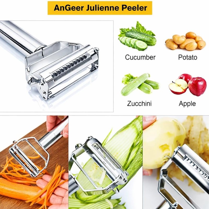 AnGeer Julienne Peeler, Stainless Steel Vegetable Julienne Cutter and Fruit Slicer, Dual Blade Multifunction Potato Peeler - Image 2