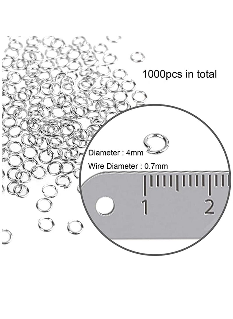 KASTWAVE - Jump Ring Connector Circle 1000 Pcs 4mm Open Jump Rings Metal for Choker Necklaces Bracelet Jewelry Diy Making, Crafts Work Silver Iron White Gold Plated, Common Size, Lead and Nickel Free - Image 1