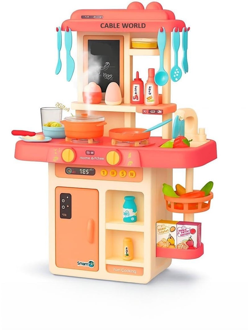 Cable World® Kitchen Playset for Kids, Kitchen Set for Toddler with Gas Sound & Light, Cooking Stove with Steam,Toy Kitchen Accessories with Running Water,Kitchen Toys for Kids Girls Boys (42 Pcs) - Image 1