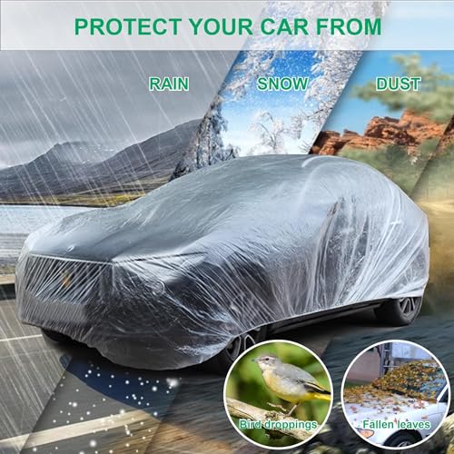 CANWUPON 4 Pack Universal Disposable Car Covers - Waterproof Plastic Car Cover for Automobiles - Universal Vehicle Cover with Elastic Band for Sedan Outdoor Snow Rain Weather, (Size L 4Pack) - Image 3