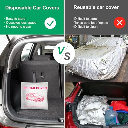CANWUPON 4 Pack Universal Disposable Car Covers - Waterproof Plastic Car Cover for Automobiles - Universal Vehicle Cover with Elastic Band for Sedan Outdoor Snow Rain Weather, (Size L 4Pack) - Image 2