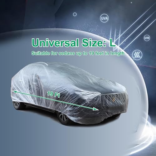 CANWUPON 4 Pack Universal Disposable Car Covers - Waterproof Plastic Car Cover for Automobiles - Universal Vehicle Cover with Elastic Band for Sedan Outdoor Snow Rain Weather, (Size L 4Pack) - Image 5