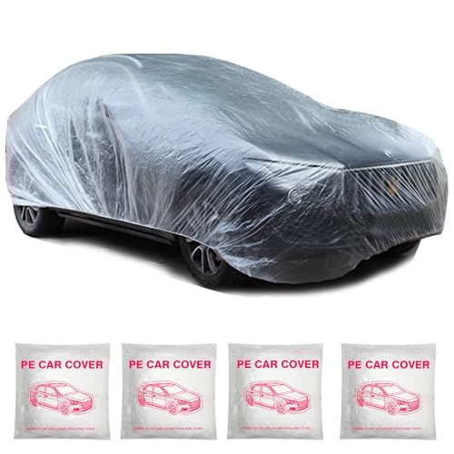 CANWUPON 4 Pack Universal Disposable Car Covers - Waterproof Plastic Car Cover for Automobiles - Universal Vehicle Cover with Elastic Band for Sedan Outdoor Snow Rain Weather, (Size L 4Pack) - Image 1