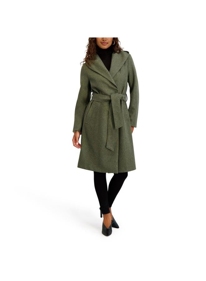 Kensie Women's Outerwear Knit Faux Wool Jacket with Belted Waist, Heather Olive, M - Image 1