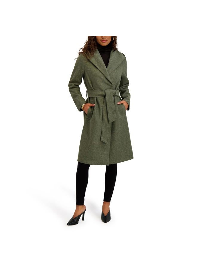 Kensie Women's Outerwear Knit Faux Wool Jacket with Belted Waist, Heather Olive, M - Image 2