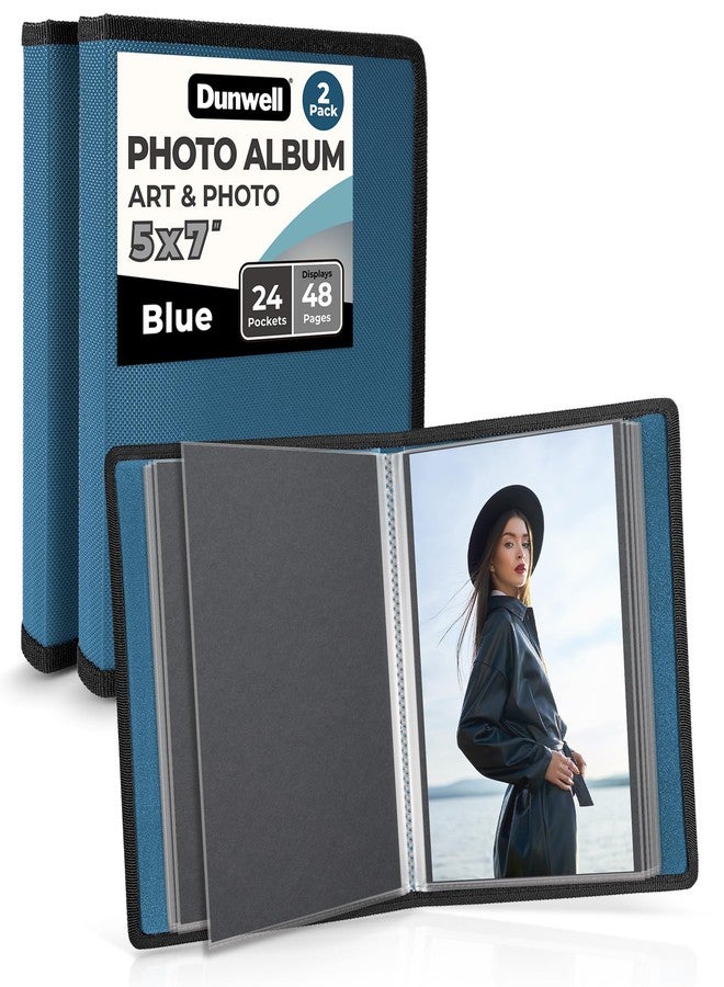 Dunwell Small Photo Album 5x7 (2-Pack, Blue), Mounting Paper, 5 x 7 Photo & Art Portfolio Presentation Binder, 24 Sleeves Display 48 Pages, Professional Picture Book for 5x7 Artwork, Postcards - Image 1