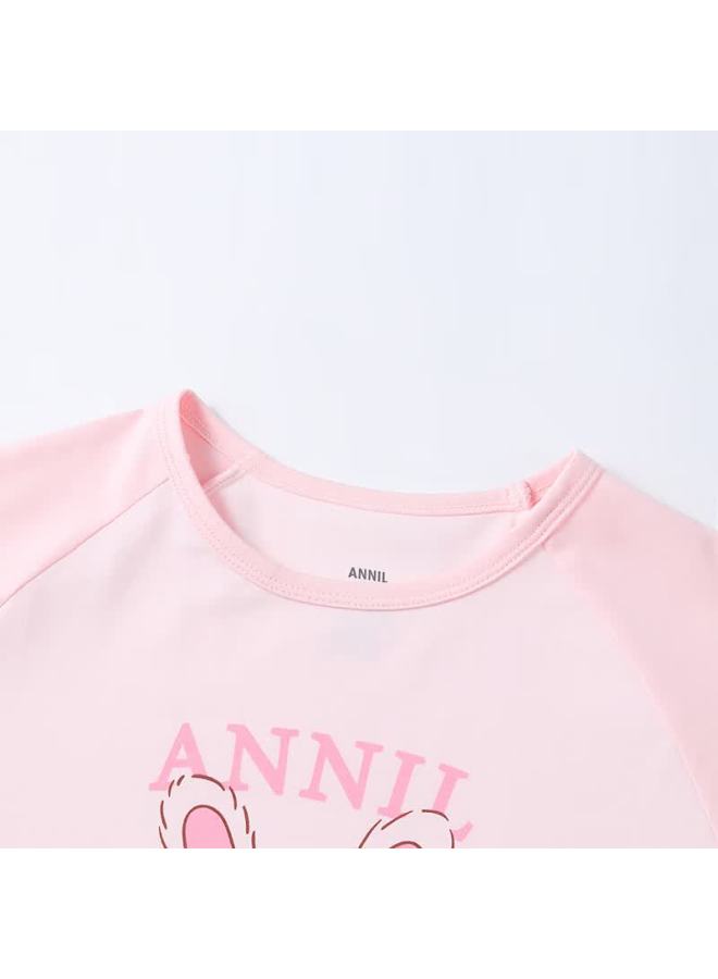 Annil Girls' Sweet Printed Long Sleeve Nightgown Autumn New Porcelain Pink 160cm - Image 2