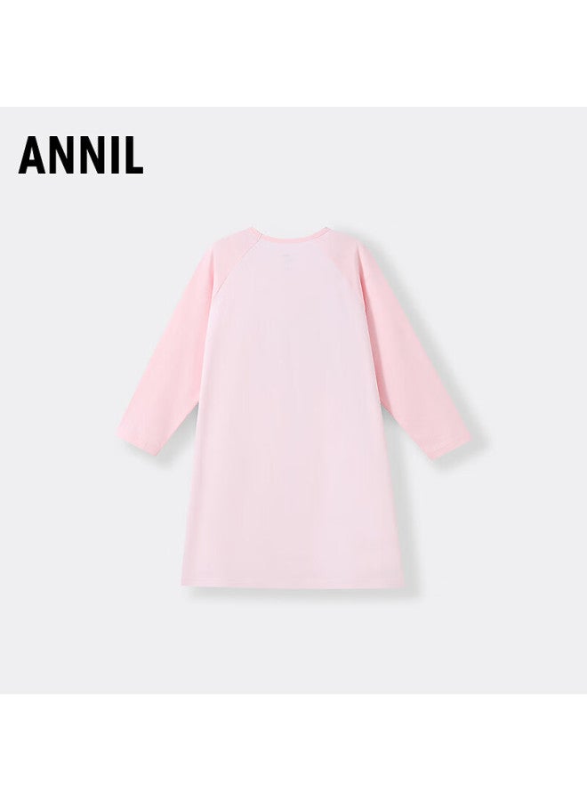 Annil Girls' Sweet Printed Long Sleeve Nightgown Autumn New Porcelain Pink 160cm - Image 1