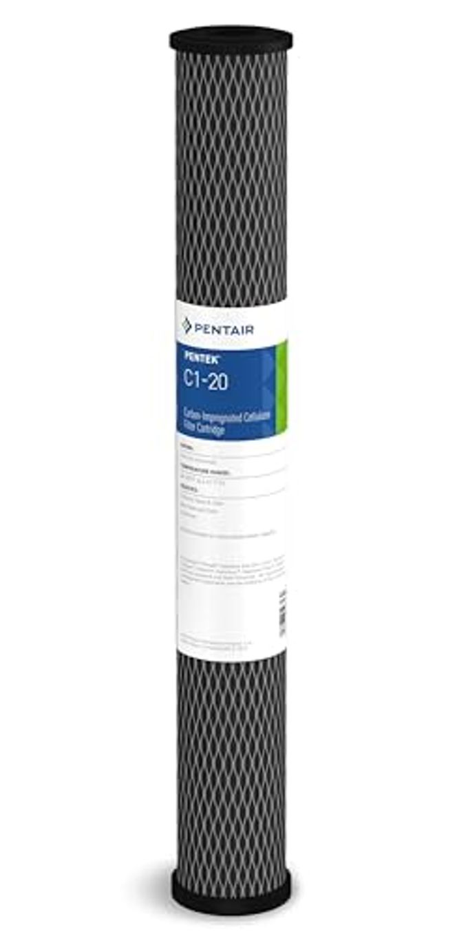 Pentair Pentek C1-20 Carbon Water Filter, 20-Inch, Whole House Dual Purpose Powdered Activated Carbon-Impregnated Cellulose Replacement Cartridge, 20" x 2.5", 5 Micron