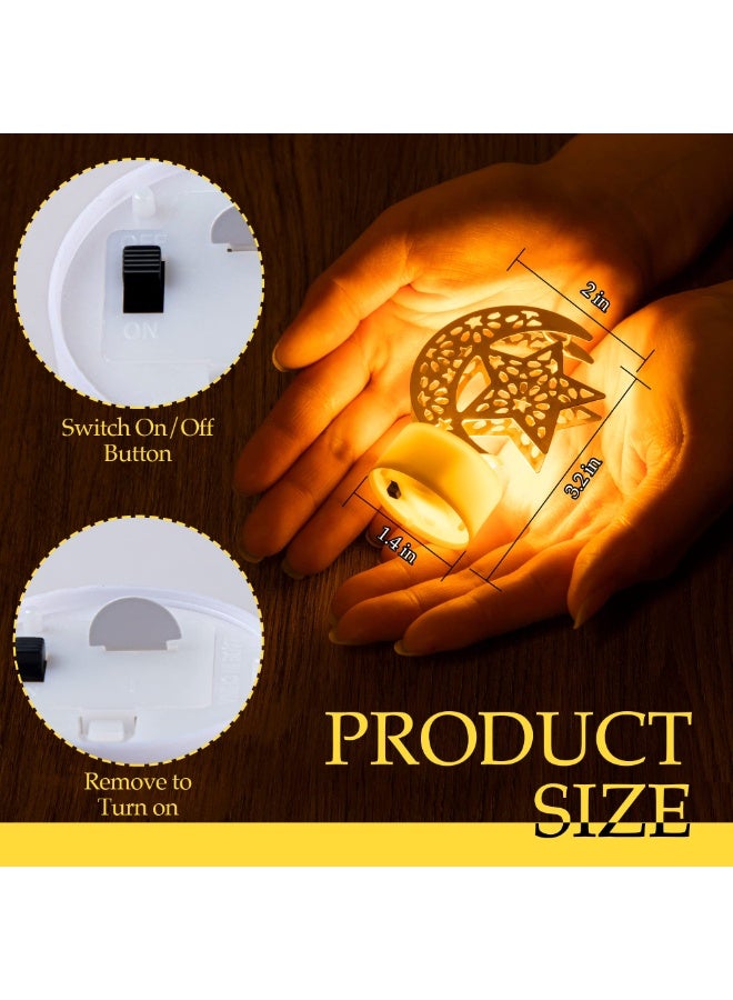 تشيلور 6 قطع من فوانيس رمضان الصغيرة للزينة، مصابيح LED ليلية بشموع عيد مبارك، مصابيح شموع بتصاميم النجوم والقمر، مثالية لسطح المكتب أو الشرفة أو الفناء أو المنزل أو طاولة حفلات العيد، للاستخدام الداخلي والخارجي. - Image 4