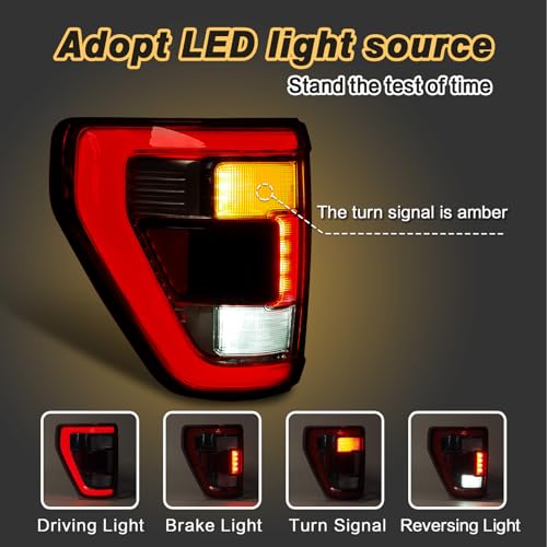 STRAUTOS LED Tail Lights Compatible With Ford F150 2021 2022 2023 Raptor With Blind Spot Rear Brake Lamp Signal Assembly (Black Housing Left Driver Side) - Image 2