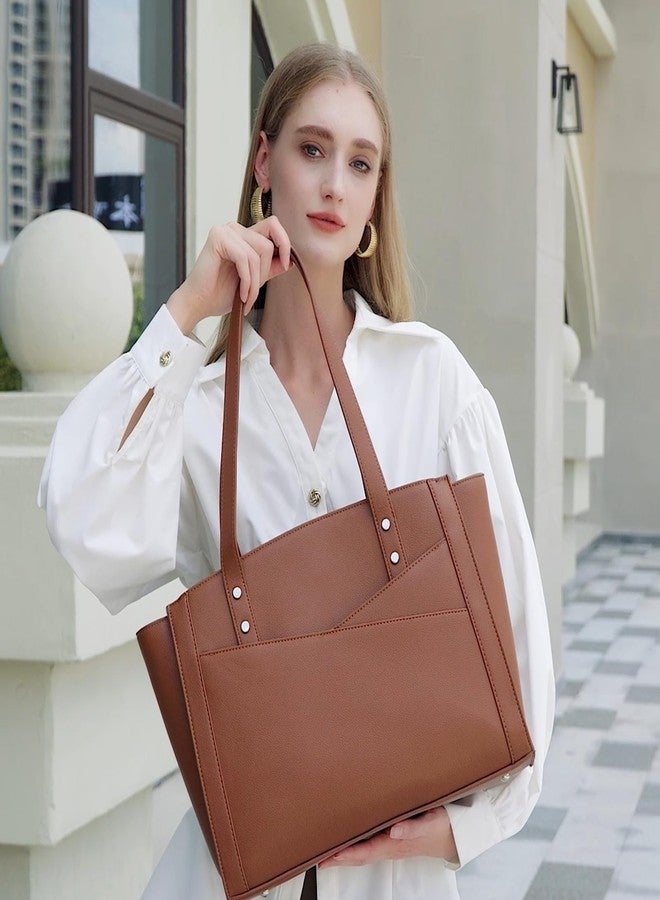 MYHOZEE Work Tote Bag for Women, Laptop Bag 15.6 Inch Leather Computer Bag Large Office Purse Hanbag with 3 Compartment - Image 2