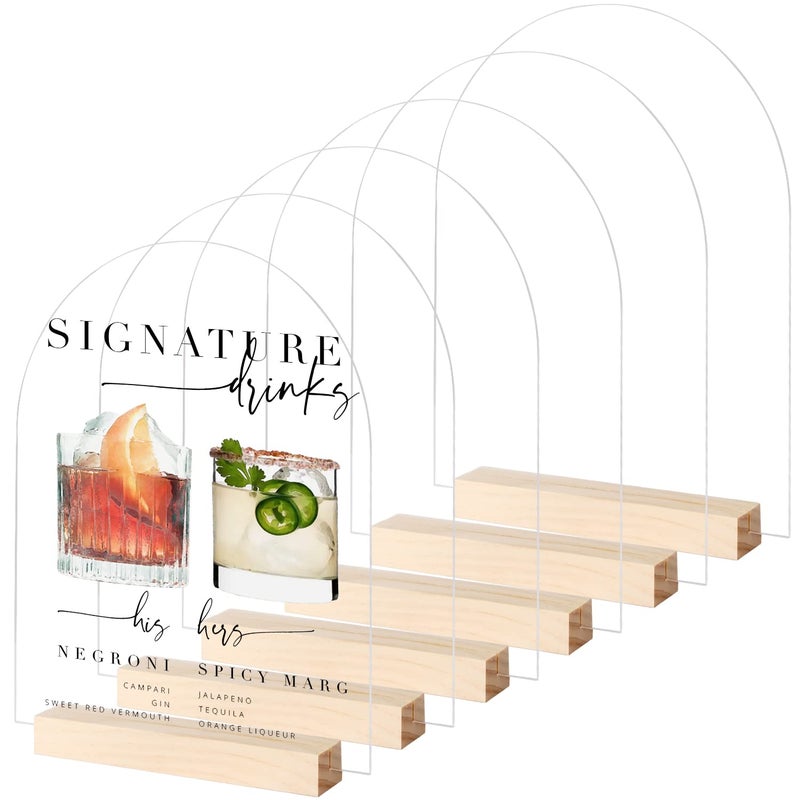 8x10 Inch Arch Acrylic Sign with Holder 6 Pack Clear Arched Acrylic Sheets with Wood Stand DIY Clear Arch Sign Blank for Wedding Party Reception8x10 Inch 6 Pack