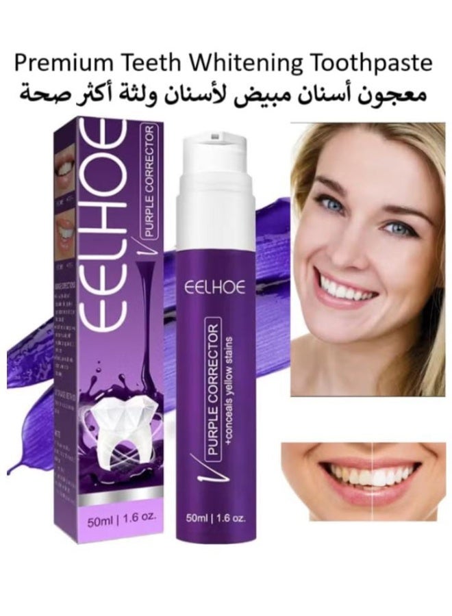 EELHOE Whitening Toothpaste 50ml, Color Correcting Toothpaste for Whitening Teeth, Cleaning Yellow Teeth, Stain Removal, Whitening Toothpaste, Stain Remover, Oral Health Care