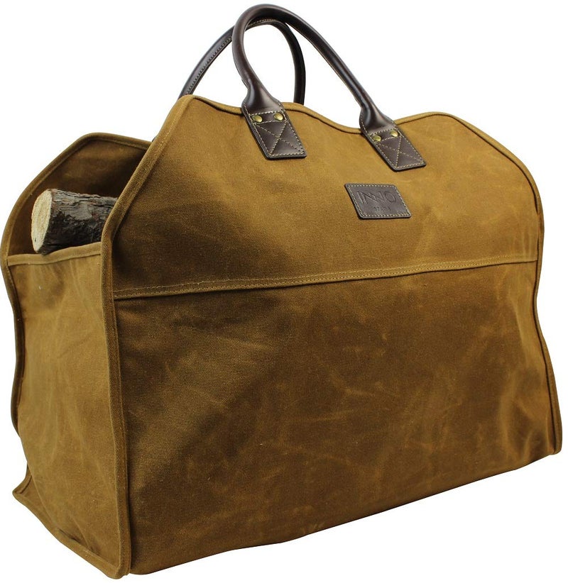 INNO STAGE Heavy Duty Wax Canvas Log Carrier Tote,Large Fire Wood Bag,Durable Firewood Holder,Canvas Shopping Bags, Fireplace Wood Stove Accessories Storage Bag for Fire Pit for Camping, BBQ Barbecue - Image 1