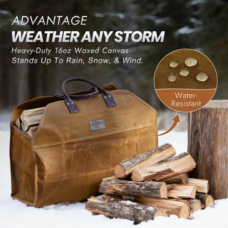 INNO STAGE Heavy Duty Wax Canvas Log Carrier Tote,Large Fire Wood Bag,Durable Firewood Holder,Canvas Shopping Bags, Fireplace Wood Stove Accessories Storage Bag for Fire Pit for Camping, BBQ Barbecue - Image 4