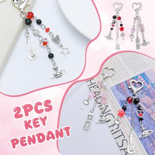 CoolShef 2 Pcs Keychains Aesthetic Bag Charms for Handbags, Cute Matching Keychain Set, Y2K Style Alloy Keyring for Car Keys, Purse, Backpack, Stylish Gift for Besties, Sisters - Image 4